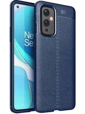 Case Street Oneplus 9 Kılıf Niss Silikon Deri Görünümlü+Nano Glass Lacivert