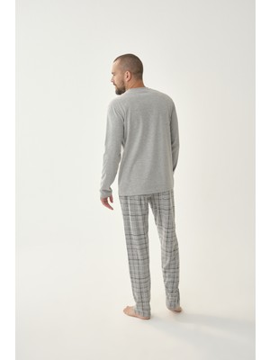 Gri Melanj Uzun Kol Pijama Takımı