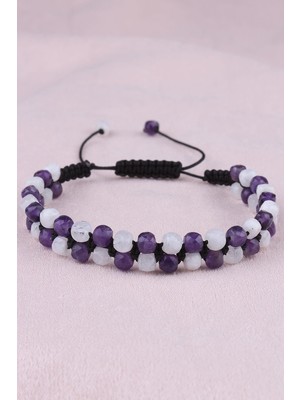 Dünya Doğal Taş Ay Taşı ve Ametist Taşlı Doğal Taş Bileklik - 300281