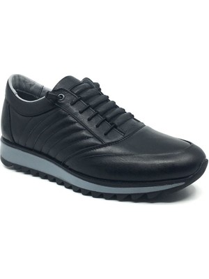 Lisans %100 Içi Dışı Hakiki Deri Erkek Kışlık Rahat Günlük Lastik Süs Bağcıklı Ayakkabı 40-44 44 Siyah