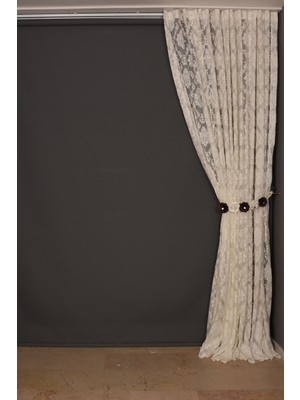 Akça Tekstil Damaks Krem Hazır Dikilmiş Pileli Fon Perde 300 x 260 cm.