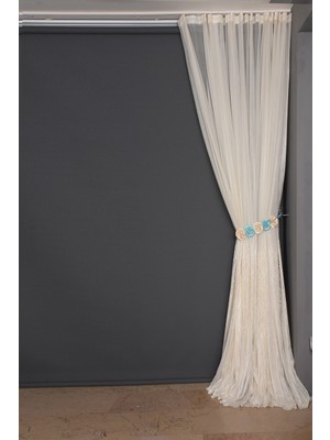 Akça Tekstil Selvi Desen Krem Renk Hazır Dikilmiş Pileli Fon Perde 300 x 260 cm.