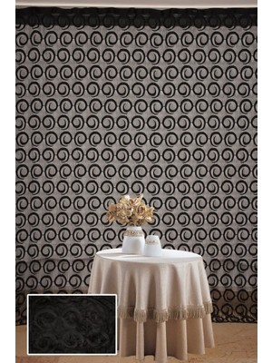 Akça Tekstil Vakko Model Siyah Renk İp Perde Hazır Düğmeleri Dikilmiş İp Perde 300 x 270 cm.