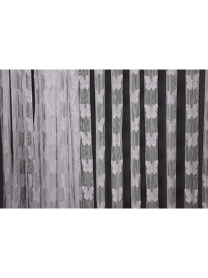 Akça Tekstil Kelebek Model Beyaz Renk İp Perde Hazır Düğmeleri Dikilmiş İp Perde 300 x 270 cm.