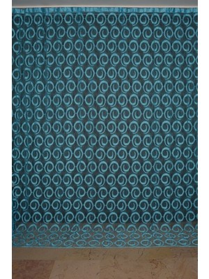 Akça Tekstil Vakko Model Turkuaz Renk İp Perde Hazır Düğmeleri Dikilmiş İp Perde 300 x 270 cm.