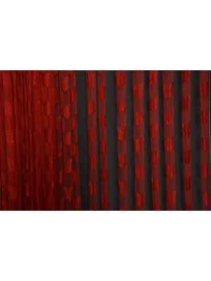 Akça Tekstil Kelebek Model Kırmızı Renk İp Perde Hazır Düğmeleri Dikilmiş İp Perde 300 x 270 cm.