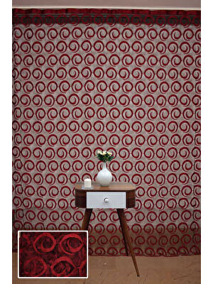 Akça Tekstil Vakko Çift Renk Kırmızı İp Perde Hazır Düğmeleri Dikilmiş İp Perde 300 x 270 cm.
