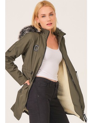 Dewberry Z6689 Dewberry Içi Kuzulu Kadın Mont-Haki