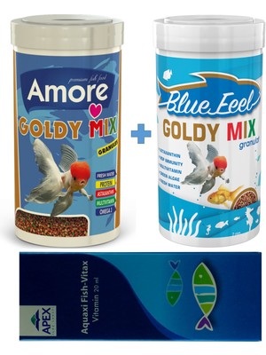 Amore Gold Mix 250ML + Bluefeel Goldy Mix 250ML Kutu Japon Balığı Yemi + Vitamin
