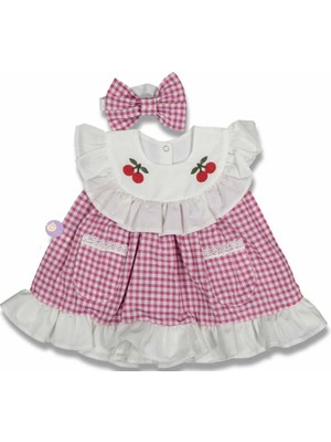 Aniela Baby Kiraz Nakışlı Kız Bebek Elbise