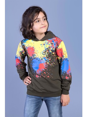 Toontoy Kids Toontoy Erkek Çocuk Kapüşonlu Renkli Püskürtme Baskılı Sweatshirt