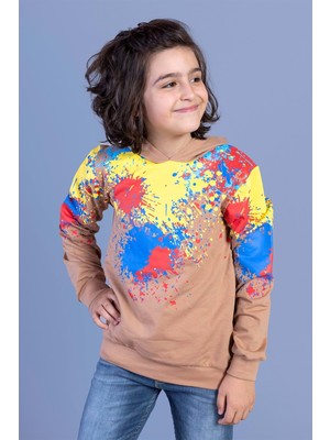 Toontoy Kids Toontoy Erkek Çocuk Kapüşonlu Renkli Püskürtme Baskılı Sweatshirt