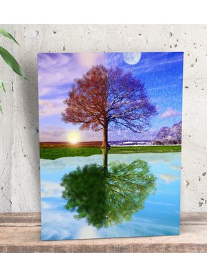 Bk Gift Dört Mevsim Ağaç Tasarımlı Dekoratif Mini Kanvas Tablo 15 x 20 Cm-1