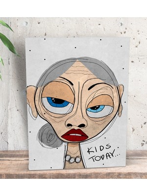 Bk Gift The Lazy People Collection Old Girl Tasarımlı Dekoratif Mini Kanvas Tablo 15 x 20 Cm-1