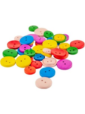 Kikajoy 40LI Tahta Düğme Karışık Renkli