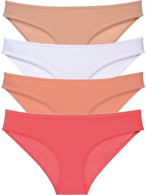 Royaleks 4 Adet Süper Eko Set Likralı Kadın Slip Külot Ten Beyaz Pudra Fuşya