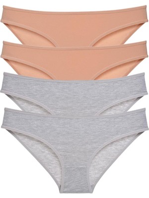 Royaleks 4 Adet Süper Eko Set Likralı Kadın Slip Külot Ten Gri