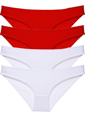 Royaleks 4 Adet Süper Eko Set Likralı Kadın Slip Külot Kırmızı Beyaz
