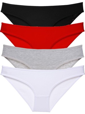 Royaleks 4 Adet Süper Eko Set Likralı Kadın Slip Külot Siyah Kırmızı Gri Beyaz