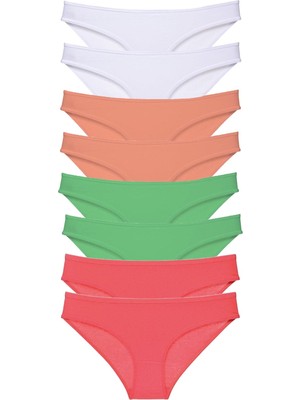 Royaleks 8 Adet Süper Eko Set Likralı Kadın Slip Külot Beyaz Pudra Yeşil Fuşya