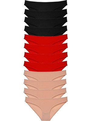 Royaleks 12 Adet Süper Eko Set Likralı Kadın Slip Külot Siyah Kırmızı Ten