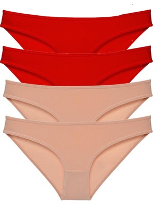 Royaleks 4 Adet Süper Eko Set Likralı Kadın Slip Külot Kırmızı Ten