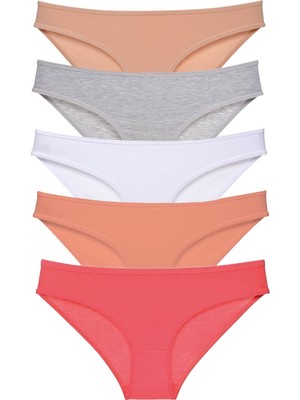 Royaleks 5 Adet Süper Eko Set Likralı Kadın Slip Külot Ten Gri Beyaz Pudra Fuşya