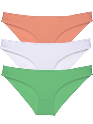 Royaleks 3 Adet Süper Eko Set Likralı Kadın Slip Külot Pudra Beyaz Yeşil