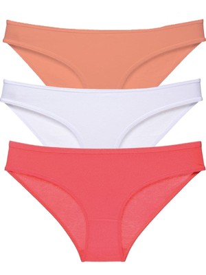 Royaleks 3 Adet Süper Eko Set Likralı Kadın Slip Külot Pudra Beyaz Fuşya