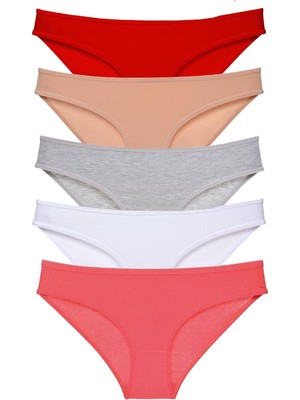 Royaleks 5 Adet Süper Eko Set Likralı Kadın Slip Külot Kırmızı Ten Gri Beyaz Fuşya