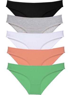 Royaleks 5 Adet Süper Eko Set Likralı Kadın Slip Külot Siyah Gri Beyaz Pudra Yeşil