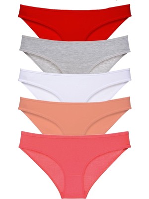 Royaleks 5 Adet Süper Eko Set Likralı Kadın Slip Külot Kırmızı Gri Beyaz Pudra Fuşya