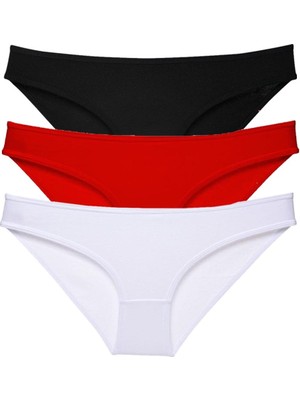 Royaleks 3 Adet Süper Eko Set Likralı Kadın Slip Külot Siyah Kırmızı Beyaz