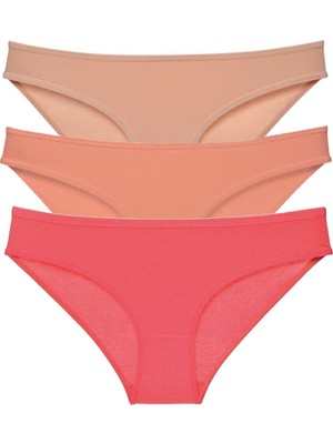 Royaleks 3 Adet Süper Eko Set Likralı Kadın Slip Külot Ten Pudra Fuşya