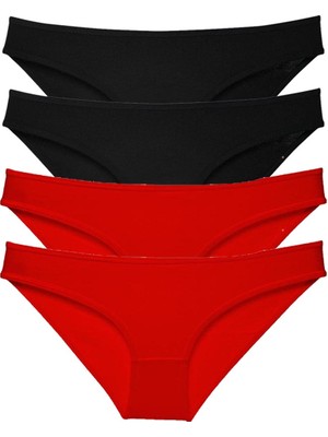 Royaleks 4 Adet Süper Eko Set Likralı Kadın Slip Külot Siyah Kırmızı