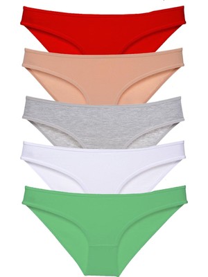 Royaleks 5 Adet Süper Eko Set Likralı Kadın Slip Külot Kırmızı Ten Gri Beyaz Yeşil