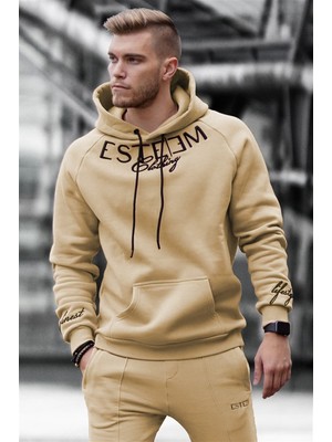 Madmext Baskılı Bej Kapşonlu Sweatshirt 4402