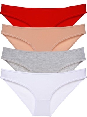 Royaleks 4 Adet Süper Eko Set Likralı Kadın Slip Külot Kırmızı Ten Gri Beyaz