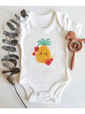 Limon Ananas Desenli Kısa Kol Organik Bebek Body