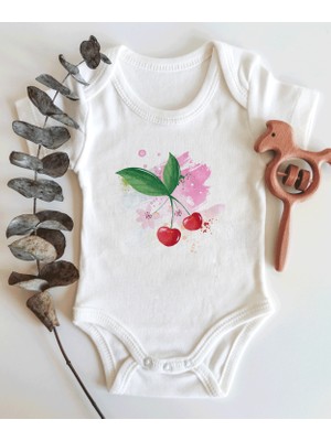 Limon Kiraz Desenli Kısa Kol Organik Bebek Body