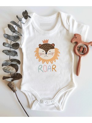 Limon Aslan Roar Yazılı Kısa Kol Organik Bebek Body