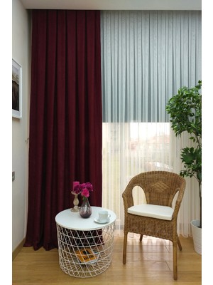 Evdepo Home Bordo Düz Renk Pileli Soft Fon Perde, 1/3 Sık Pile, Tek Kanat 50 x 240 cm