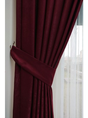 Evdepo Home Bordo Düz Renk Pileli Soft Fon Perde, 1/3 Sık Pile, Tek Kanat 50 x 240 cm