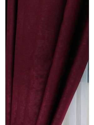 Evdepo Home Bordo Düz Renk Pileli Soft Fon Perde, 1/3 Sık Pile, Tek Kanat 50 x 240 cm