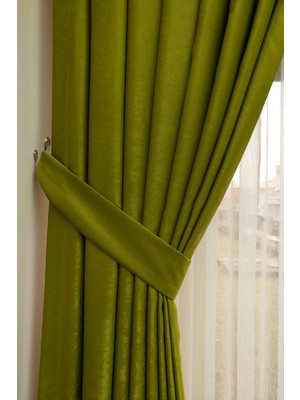 Evdepo Home Fıstık Yeşil Düz Renk Pileli Soft Fon Perde, 1/3 Sık Pile, Tek Kanat 50 x 260 cm