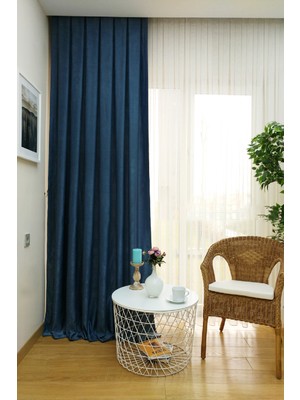 Evdepo Home Indigo Düz Renk Pileli Soft Fon Perde, 1/3 Sık Pile, Tek Kanat 50 x 260 cm