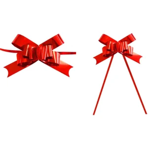 Eminönü Toptancı Rafyadan Metalize Çekmeli Hazır Fiyonk 2 cm - 25 Adet  Kırmızı