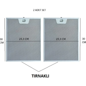 Bosch-Beko-Arçelik-Siemens-Vestel Davlumbaz Filtre Seti 2 Adet Tırnaklı 25,3 x 30 cm