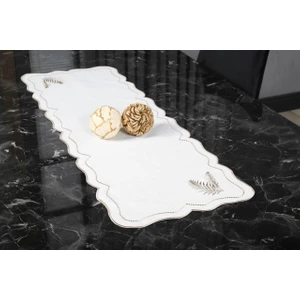 Caka Home  Runner Yaprak Nakışlı Keten Efektli