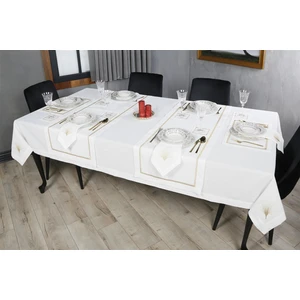 Caka Home  17 Parça Masa Örtüsü Seti Zikzak Nakışlı Keten Efektli